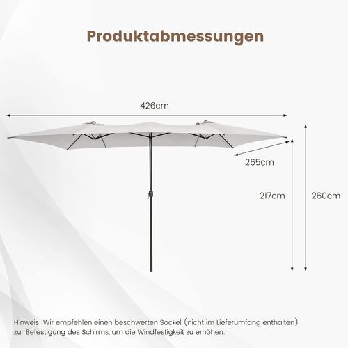 Parasol De Jardin Double XXL 426 X 265cm Poignée à Manivelle, Beige