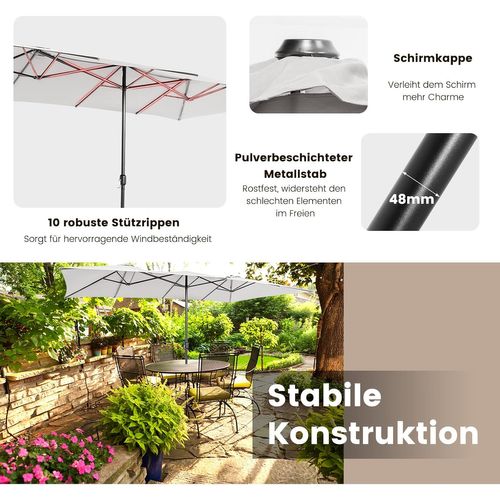 Parasol De Jardin Double XXL 426 X 265cm Poignée à Manivelle, Beige