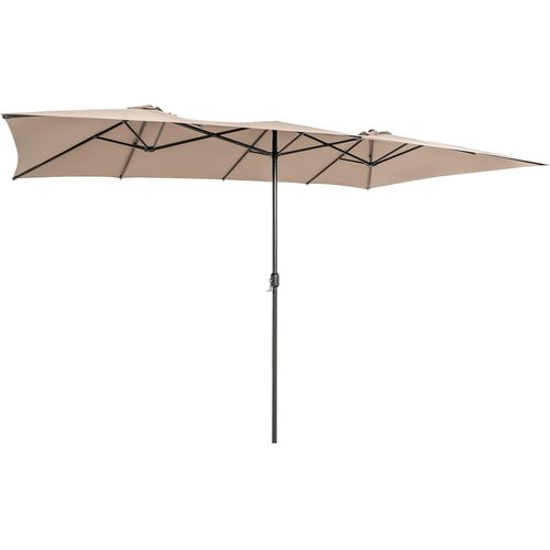 Parasol De Jardin Double XXL 426 X 265cm Poignée à Manivelle,sommet Ventilé Polyester Café
