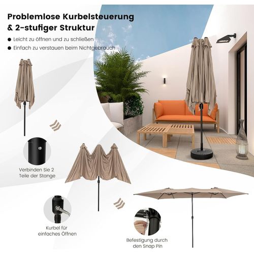 Parasol De Jardin Double XXL 426 X 265cm Poignée à Manivelle,sommet Ventilé Polyester Café
