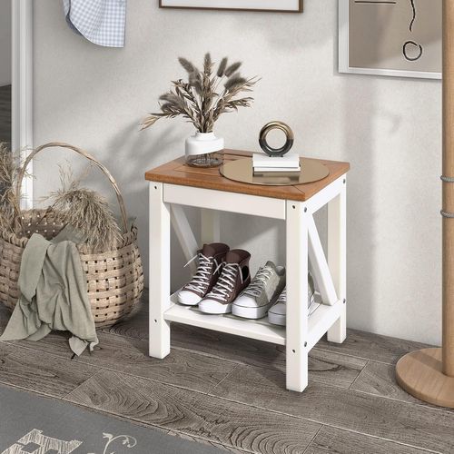 Tabouret Salle De Bain à 2 Niveaux Imperméable, Petit Tabouret De Douche Antidérapant, Brun Et Blanc