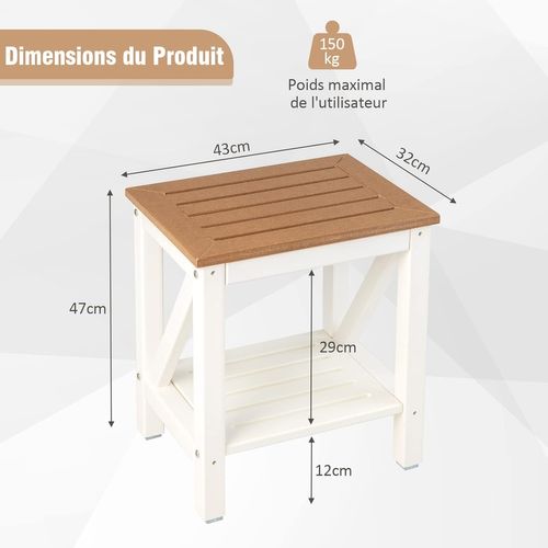 Tabouret Salle De Bain à 2 Niveaux Imperméable, Petit Tabouret De Douche Antidérapant, Brun Et Blanc