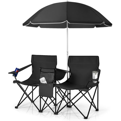 Chaise De Camping Pliante, Fauteuil De Jardin 2 Places,152x52x85cm, Charge Max 113 Kg (noir)