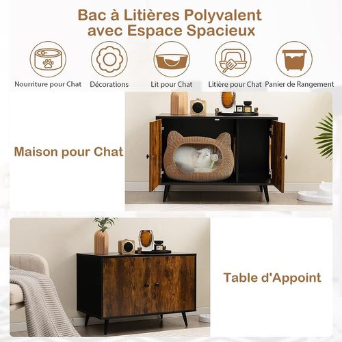 Maison De Toilette Pour Chat à Double Portes, Meuble Cache Litiere Chat Industriel 80x50x57cm