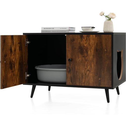 Maison De Toilette Pour Chat à Double Portes, Meuble Cache Litiere Chat Industriel 80x50x57cm