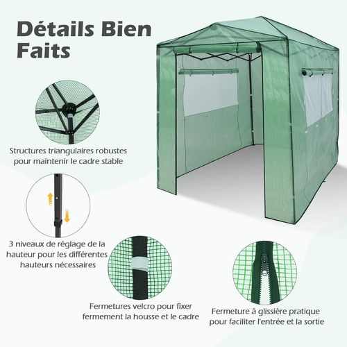 Serre De Jardin Portable Avec 2 Larges Fenêtres Observation, Tente Pour Plantes Porte Enroulable