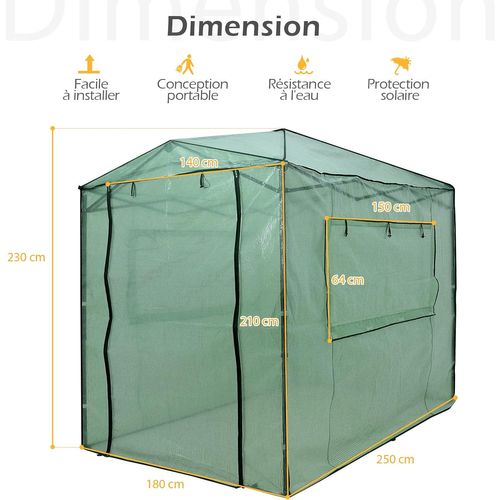 Serre De Jardin Portable Avec 2 Larges Fenêtres Observation, Tente Pour Plantes Porte Enroulable