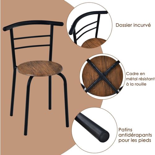 Ensemble De Table Et 2 Chaises De Salle à Manger,80 X 53 X75cm (l X L X H) Marron + Noir