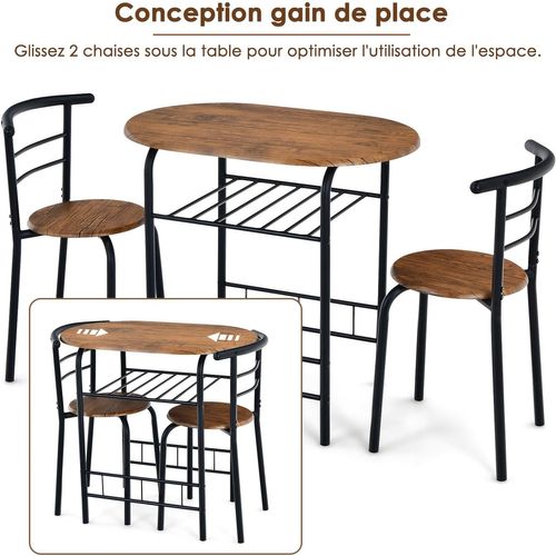 Ensemble De Table Et 2 Chaises De Salle à Manger,80 X 53 X75cm (l X L X H) Marron + Noir