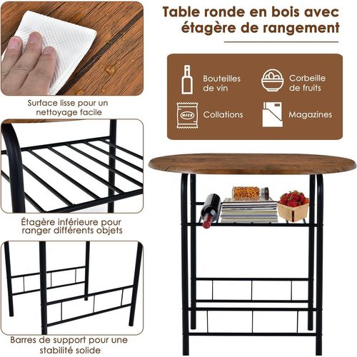 Ensemble De Table Et 2 Chaises De Salle à Manger,80 X 53 X75cm (l X L X H) Marron + Noir