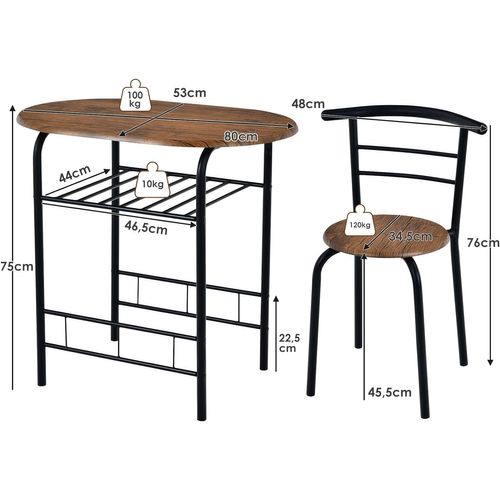Ensemble De Table Et 2 Chaises De Salle à Manger,80 X 53 X75cm (l X L X H) Marron + Noir