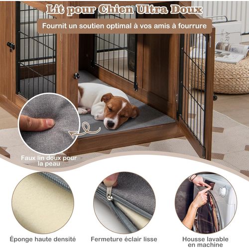 Cage Pour Chien Interieure, Niche Pour Chien Double Porte Magnétique 92 X 59 X 66,5 Cm