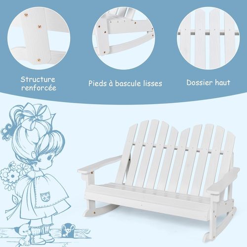 Fauteuil à Bascule Adirondack Pour 2 Enfants Avec Siège à Lattes,charge 100 Kg Blanc