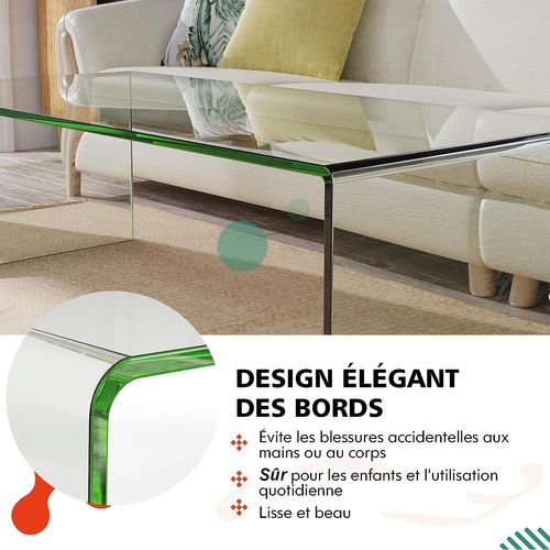 Table Basse Salon En Verre Forme De U Avec Bords Arrondis Lisses