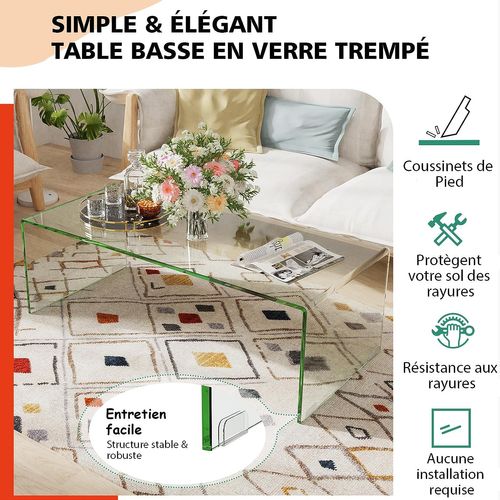Table Basse Salon En Verre Forme De U Avec Bords Arrondis Lisses