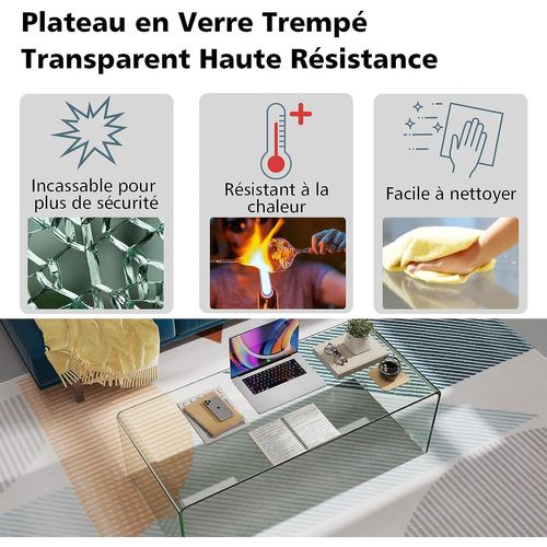 Table Basse Salon En Verre Forme De U Avec Bords Arrondis Lisses
