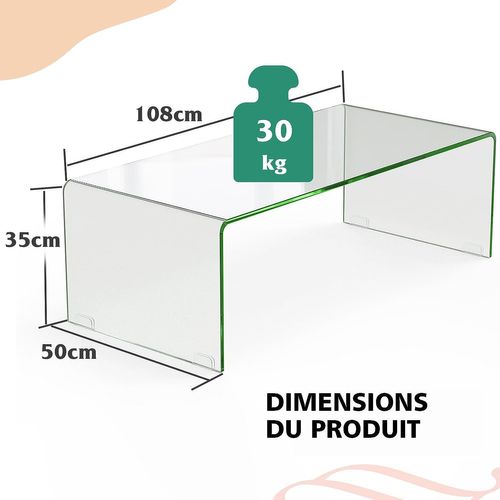 Table Basse Salon En Verre Forme De U Avec Bords Arrondis Lisses