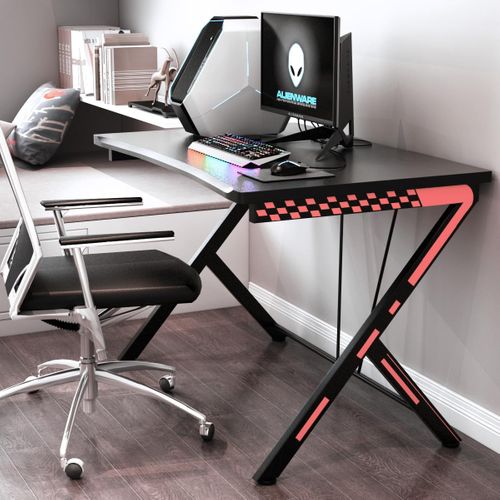 Bureau Gaming 116 X 75 Cm, Bureau Gamer Avec Cadre En Métal En Forme De R