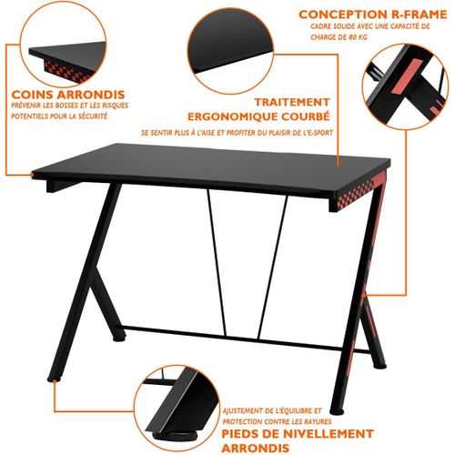 Bureau Gaming 116 X 75 Cm, Bureau Gamer Avec Cadre En Métal En Forme De R