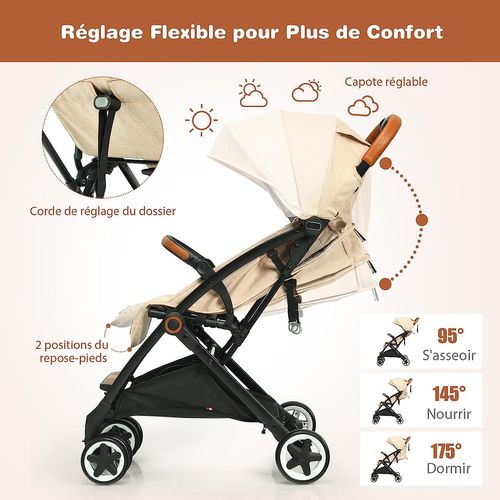 Poussette Canne Bébé 0-3 Ans(charge 15 Kg) (beige)