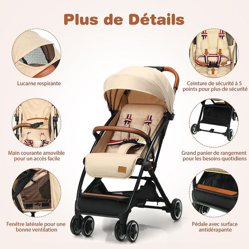 Poussette Canne Bébé 0-3 Ans(charge 15 Kg) (beige)