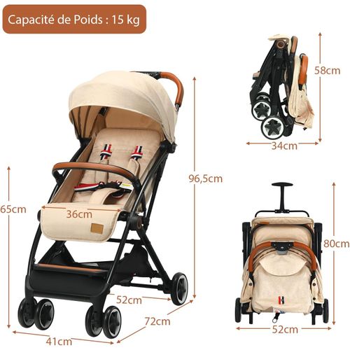 Poussette Canne Bébé 0-3 Ans(charge 15 Kg) (beige)