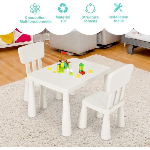 Table Et Chaises Enfants 1-7 Ans Avec Dossier Ergonomique, Charge 50kg, 76,5x54,5x49,5cm, Blanc