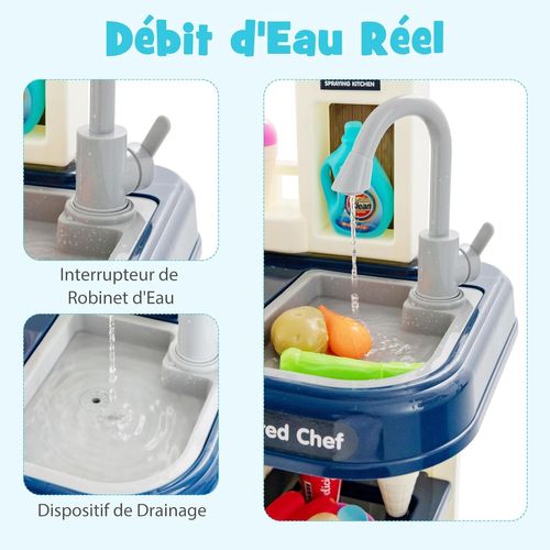Jeu De Cuisine Pour Enfants Avec 65 Accessoires, Jeu De Simulation 45 X 26 X 79 Cm (bleu)