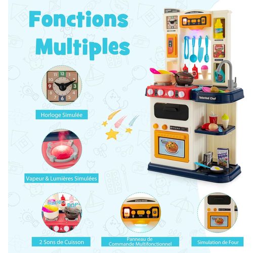 Jeu De Cuisine Pour Enfants Avec 65 Accessoires, Jeu De Simulation 45 X 26 X 79 Cm (bleu)