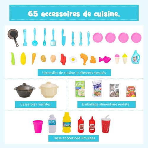 Jeu De Cuisine Pour Enfants Avec 65 Accessoires, Jeu De Simulation 45 X 26 X 79 Cm (rose)