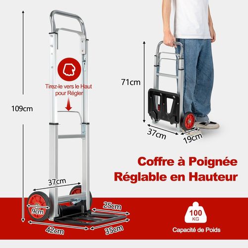 Diable Pliant En Aluminium Charge 100 Kg, Diable De Manutention Déménagement Léger