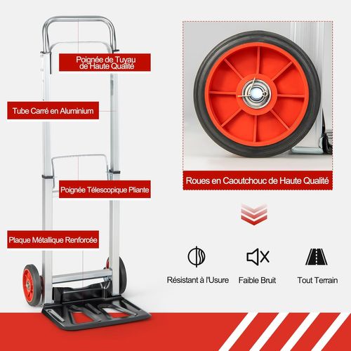 Diable Pliant En Aluminium Charge 100 Kg, Diable De Manutention Déménagement Léger