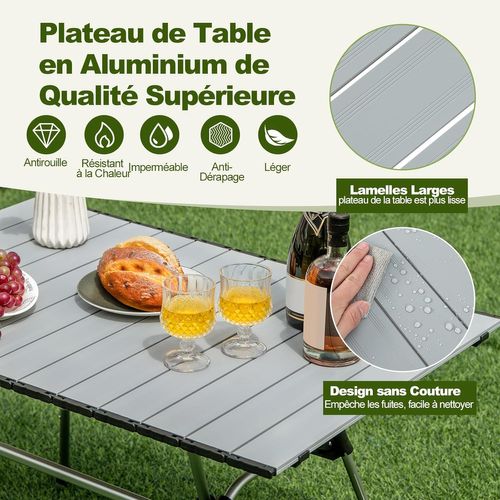 Table De Camping Pliante En Aluminium Pour 4-6 Personnes Charge 50kg,  Surface 90 X 60,5cm(argent)