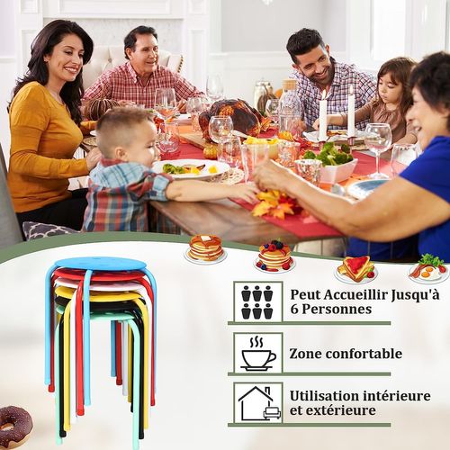 Lot De 6 Tabourets Empilables, Tabourets De Bars Ronds Structure En Métal(multicolore)