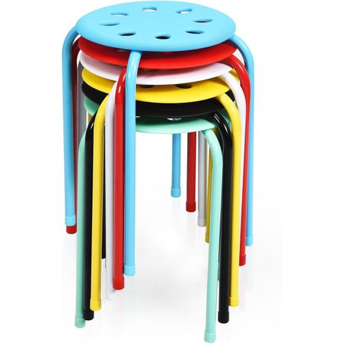 Lot De 6 Tabourets Empilables, Tabourets De Bars Ronds Structure En Métal(multicolore)