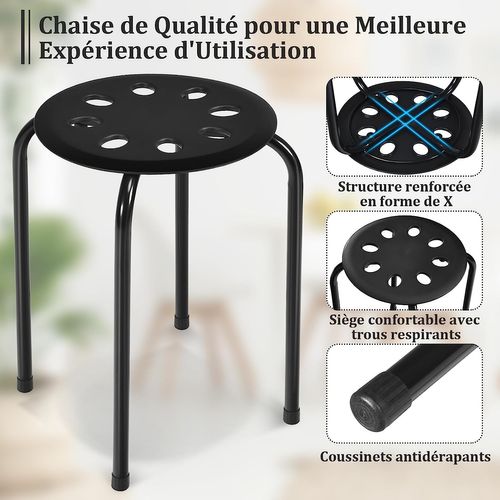 Lot De 6 Tabourets Empilables, Tabourets De Bars Ronds Structure En Métal(multicolore)