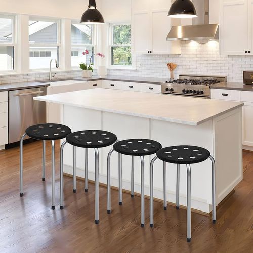 Lot De 6 Tabourets Empilables, Tabourets De Bars Ronds Structure,gris Foncé