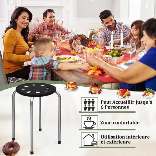 Lot De 6 Tabourets Empilables, Tabourets De Bars Ronds Structure,gris Foncé