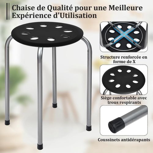 Lot De 6 Tabourets Empilables, Tabourets De Bars Ronds Structure,gris Foncé