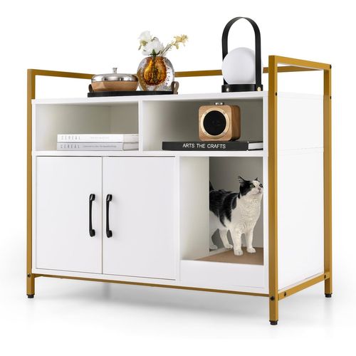 Meuble Litiere Chat Griffoir Amovible Industriel,89x45x74,5cm (blanc)