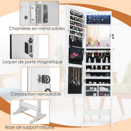 Armoire à Bijoux Sur Pieds Miroir Pleine Longueur, Armoire à Bijoux Verrouillable Avec Grand Espace