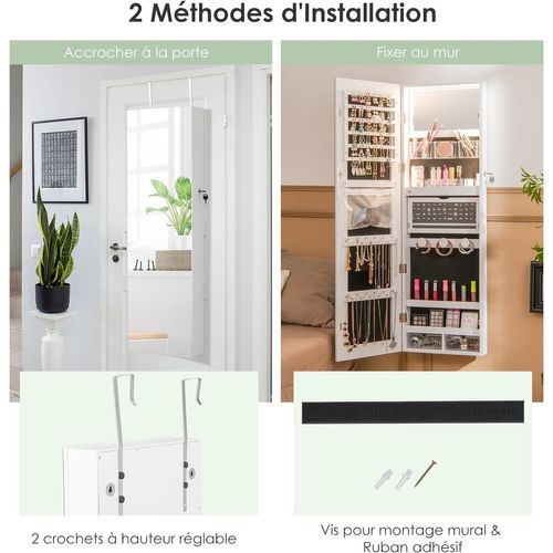 Armoire À Bijoux Murale Avec Miroir Pleine Longueur Hd, Inclus Lumières Tricolores, Organisateur