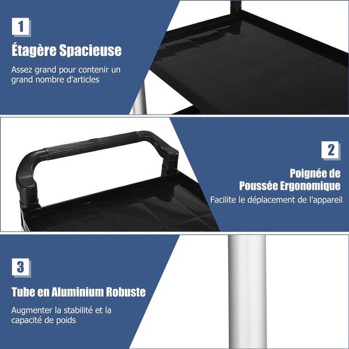 Chariot à Roulettes 3 Étagères 150 Kg, Chariot De Service Multifonctionnel 103 X 49 X 98 Cm, Noir
