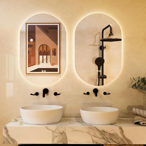Miroir Salle De Bain LED Ovale 80 X 50 Cm Avec Eclairage 3 Couleurs/miroir Lumineux Antibuée Antidé