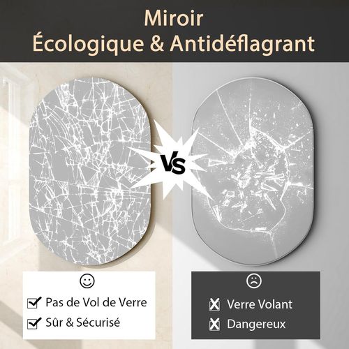 Miroir Salle De Bain LED Ovale 80 X 50 Cm Avec Eclairage 3 Couleurs/miroir Lumineux Antibuée Antidé