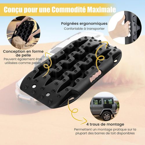 2 Planches De Récupération Tout-terrain, Tapis De Traction Nylon Charge 10t (noir, 58 X 31 X 6 Cm)