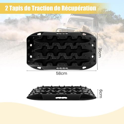 2 Planches De Récupération Tout-terrain, Tapis De Traction Nylon Charge 10t (noir, 58 X 31 X 6 Cm)