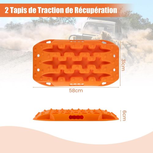Planche De Récupération Tout-terrain 2 Pièces, Tapis De Traction En Nylon, 58 X 31 X 6 Cm, Orange