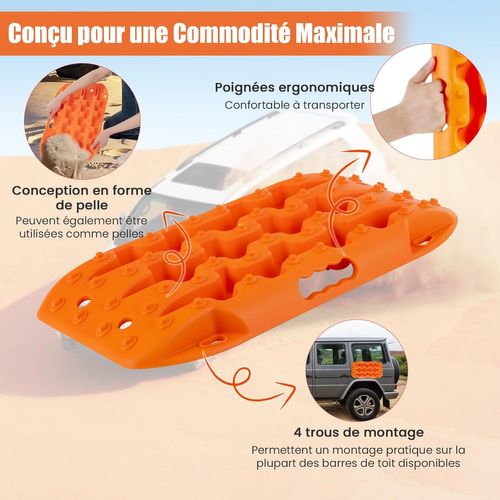 Planche De Récupération Tout-terrain 2 Pièces, Tapis De Traction En Nylon, 58 X 31 X 6 Cm, Orange