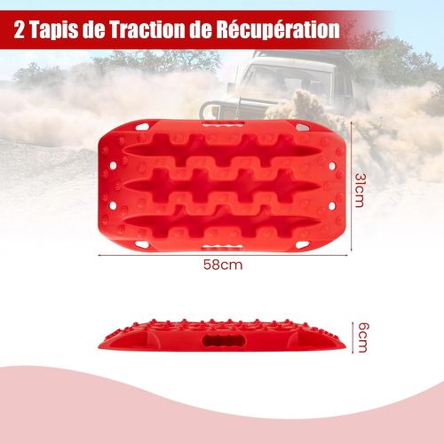 Planche De Récupération Tout-terrain 2 Pièces, Tapis De Traction En Nylon, 58 X 31 X 6 Cm, Rouge